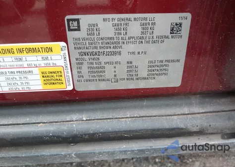 2015 Chevrolet Traverse 1Lt from USA, damaged, VIN 1GNKVGKD1FJ233916